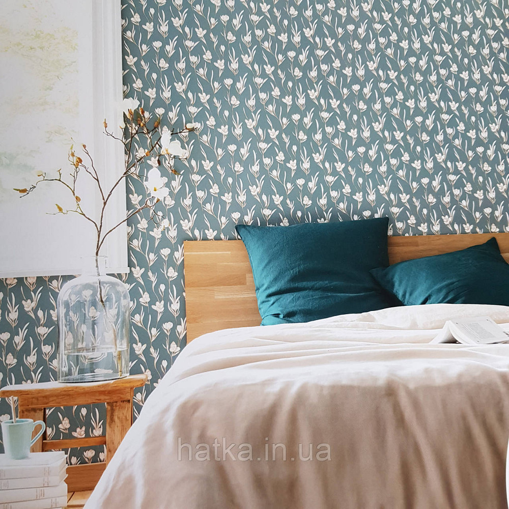 Обои виниловые на флизелине Caselio The Place to bed  0.53х10 м нежные белые цветы с золотом на серо зеленом Киев - изображение 2