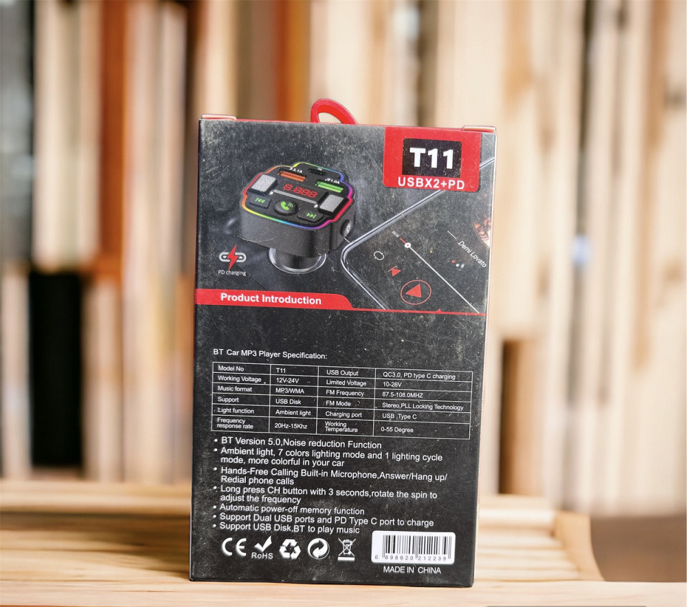 Автомобільний модулятор з підсвіткою Т11 USB X2+PD 12/24V Київ - фото 2