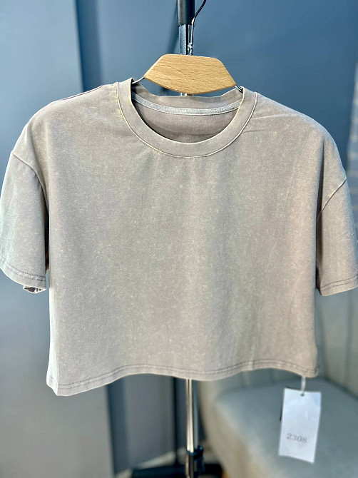 Футболка жіноча A-N 2308 варена тай-дай коротка широка кроп-топ one size бежева, бежевий, one size Київ - фото 4