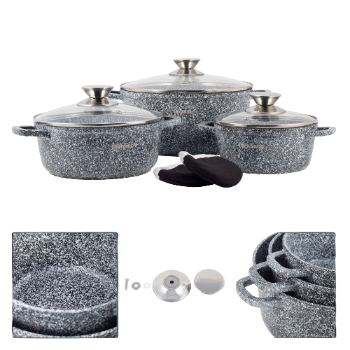 Набір каструль 7 предметів (каструлі d20-2,3л/d24-4,5л/d28-6,5л + прихватки) Ofenbach Житомир - фото 4