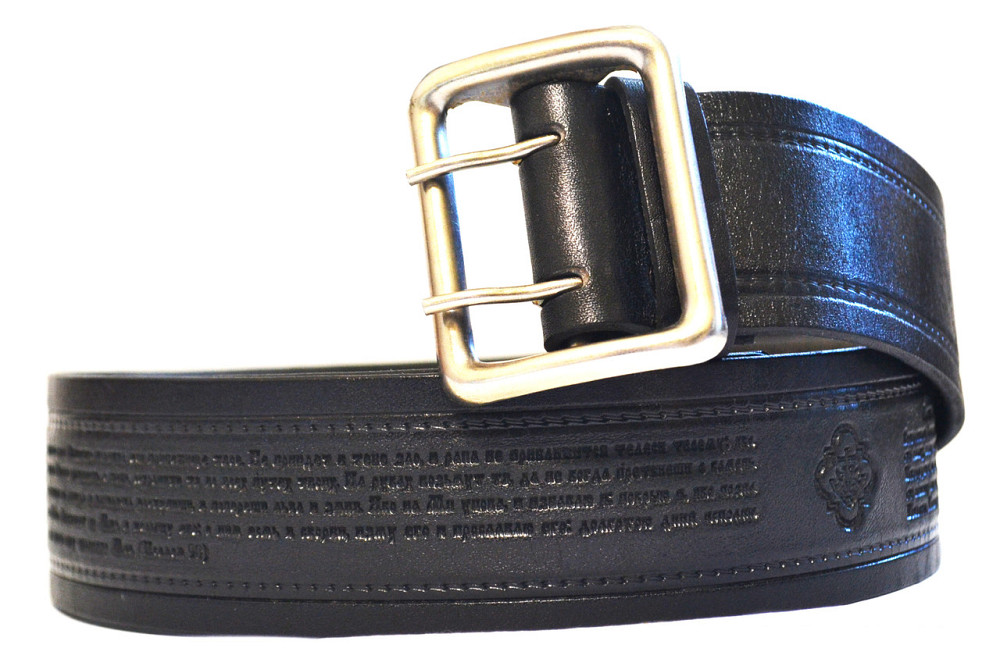 Ремінь портупея шкіряний із молитвами зовні чорний, ширина 50мм, довжина 1300 Одеса - фото 1