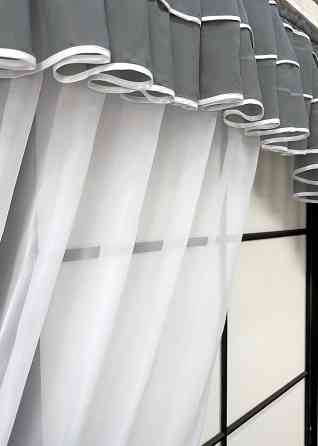 Кухонний комплект VR-Textil № 062к шторка з ламбрекеном графітовий із білим 200х160 см (59-982) Київ