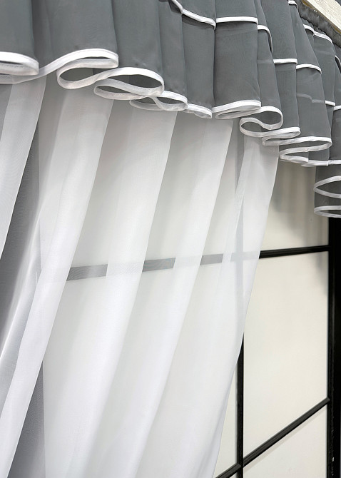 Кухонний комплект VR-Textil № 062к шторка з ламбрекеном графітовий із білим 200х160 см (59-982) Київ - фото 3