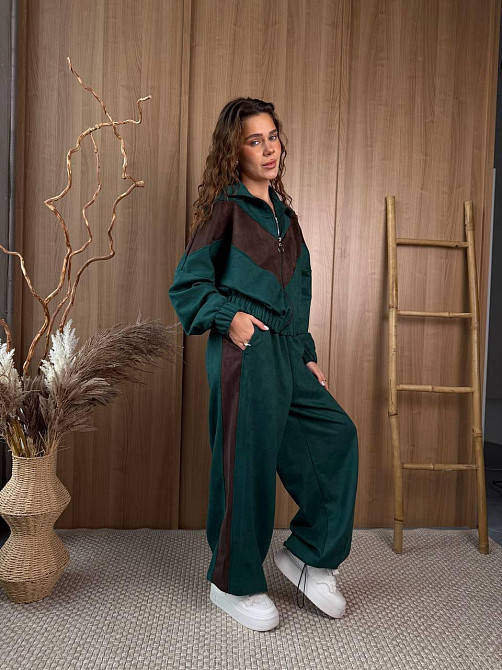 Женский стильный повседневный костюм двойка из замша на дайвинге Изумрудный Одесса - изображение 8