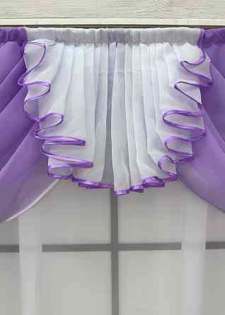 Кухонный ламбрекен VR-Textil № 107к из тюля сиреневый с белым 200х170 см (52-1050) Киев