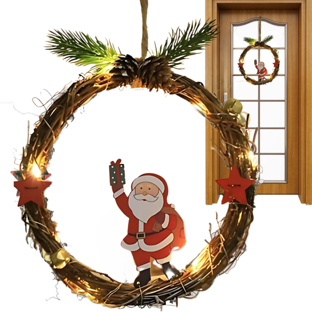 Рождественский венок из ротанги новогодний венок подвесной декор 18 см Niki Light LED от батареек дед мороз Киев - изображение 6