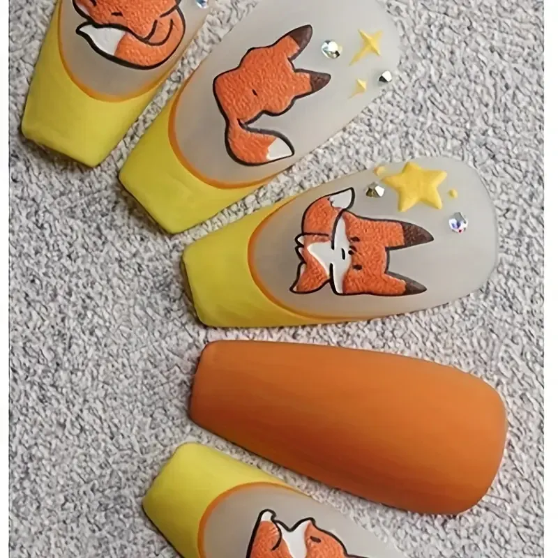 3D наклейки для ногтей с лисой и звёздами – силиконовые самоклеящиеся стикеры Киев - изображение 2