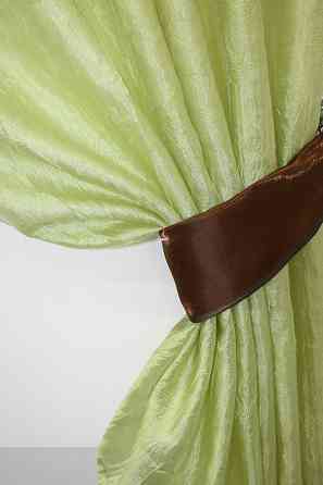 Кухонные шторы VR-Textil № 073к с ламбрекеном и подхватами салатовый с коричневым 275х170 см (52-0054) Киев