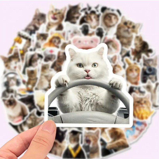 Наклейки Стікери Коти - Водонепроникні Вінілові Естетичні Наклейки з Котами для Пляшки Води, Комп'ют Київ - фото 5