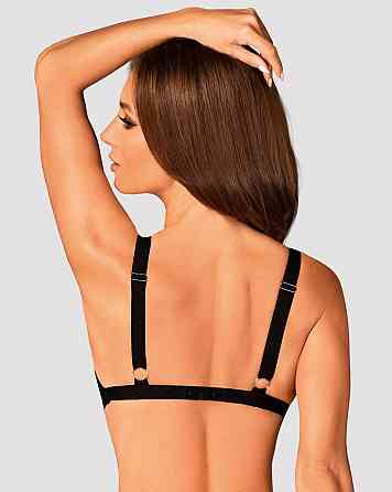 Кружевной бюстгальтер с треугольной чашкой Obsessive Estiqua bra M/L, черный, широкие лямки Sex Aura Киев