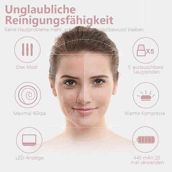 Вакуумний очищувач пор Mosen з LED-дисплеєм, домашній прилад для видалення чорних крапок, 5 насадок, Київ