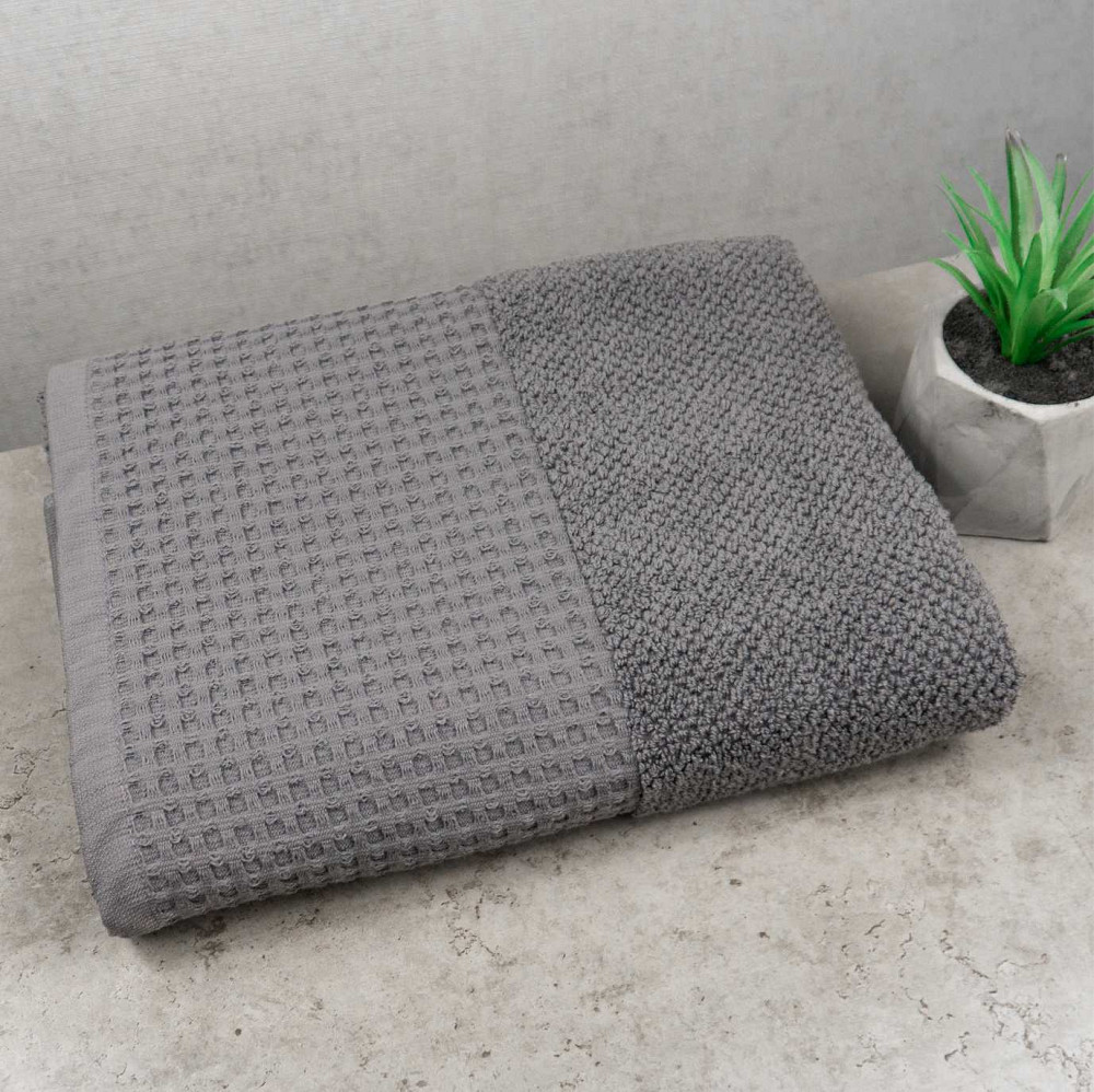 Комплект махрових рушників Вафельний Бордюр 3шт GM Textile 40х70см, 50х90см, 70х140см 500г/м2 (Сірий) Суми - фото 3