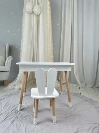 Дитячий столик з ящиком для олівців + стільчик Зайчик (Білий) Київ