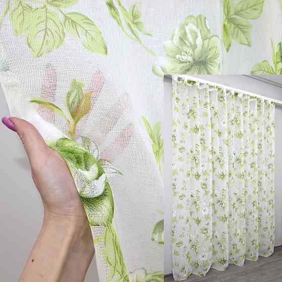Тюль VR-Textil 1264т Flora Батист Білий з салатовим 400х270 см (42-1382) Київ