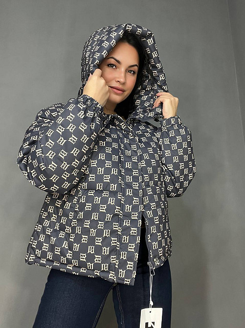 Куртка жіноча оверсайз демісезонна HAIZIYUAN 192 з капюшоном візерунок літери m графіт, графіт, L Київ - фото 6