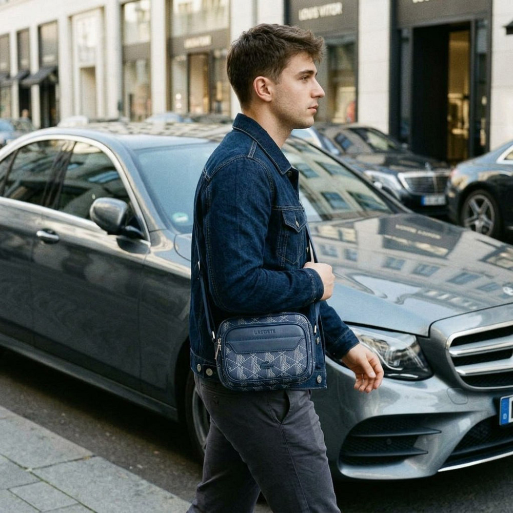 Мужская брендовая сумка, борсетка на плечо Лакоста, Lacoste (3650) blue Киев - изображение 5