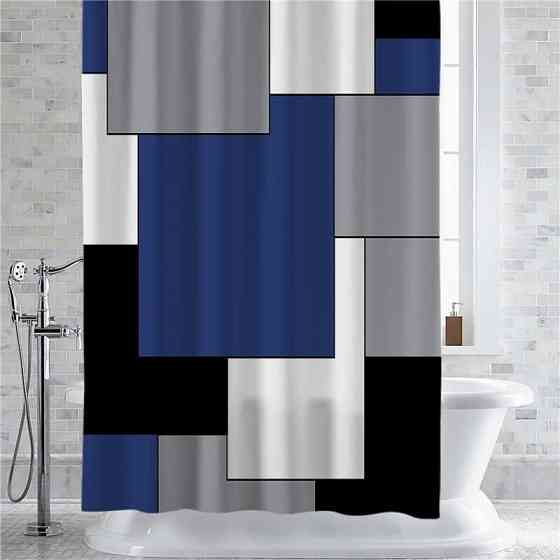 Шторка для ванної та душу з кільцями 180x180 см водостійка, шторка для ванної кімнати з гачками, з принтом з квадратів Кам'янець-Подільський