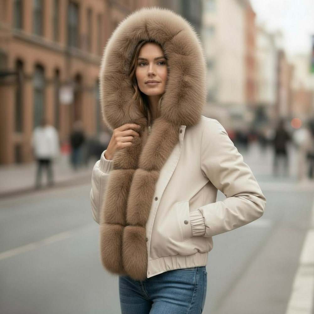 Бомбер жіночий з хутром песця 56 Бежевий Харків - фото 3