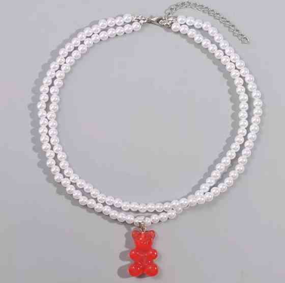 Ожерелье с мармеладным мишкой красным - длина 37см, размер мишки 3*2см Киев