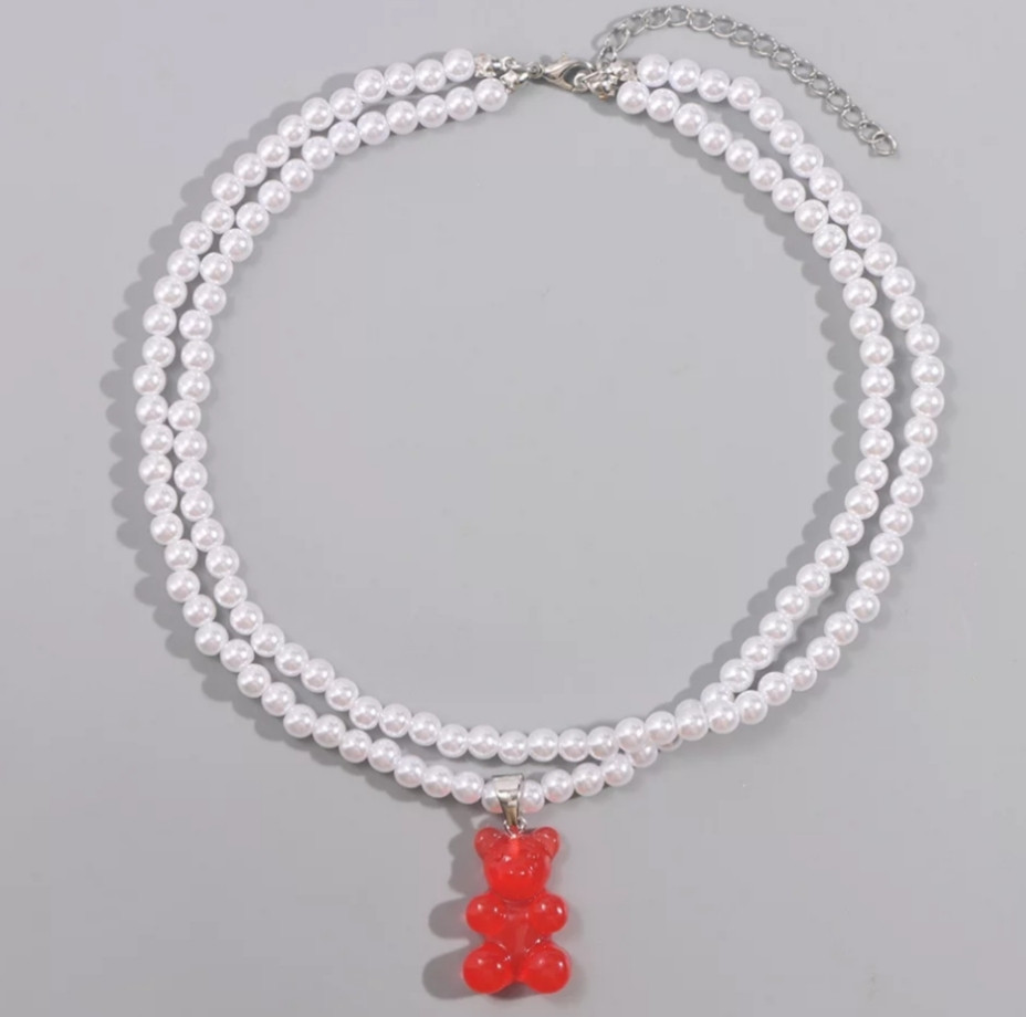 Ожерелье с мармеладным мишкой красным - длина 37см, размер мишки 3*2см Киев - изображение 2