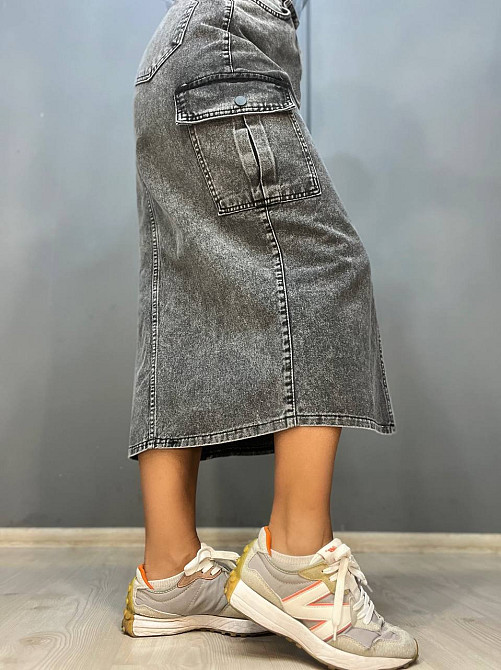 Юбка женская Zeo Basic 3580 джинсовая карманы по бокам разрез впереди длинная серая, серый, 36 Киев - изображение 8