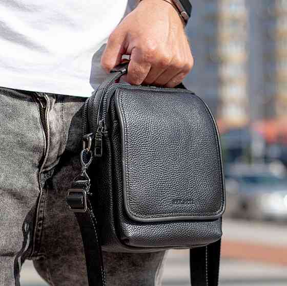Сумка-борсетка мужская Tiding Bag (22 х 18 х 9 см) сумка-мессенджер через плечо с ручкой из натуральной кожи Черный Киев