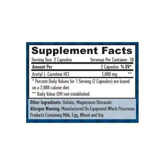 Ацетил L-карнітин HCL Haya Labs Acetyl L-Carnitine 1000mg 100 Caps Луцьк