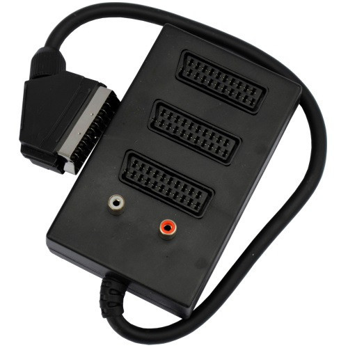 Переходник, штекер Скарт - 3 гнезда Скарт +2 гнезда RCA, корпус пластик, со шнуром 0,3м Полтава - изображение 1