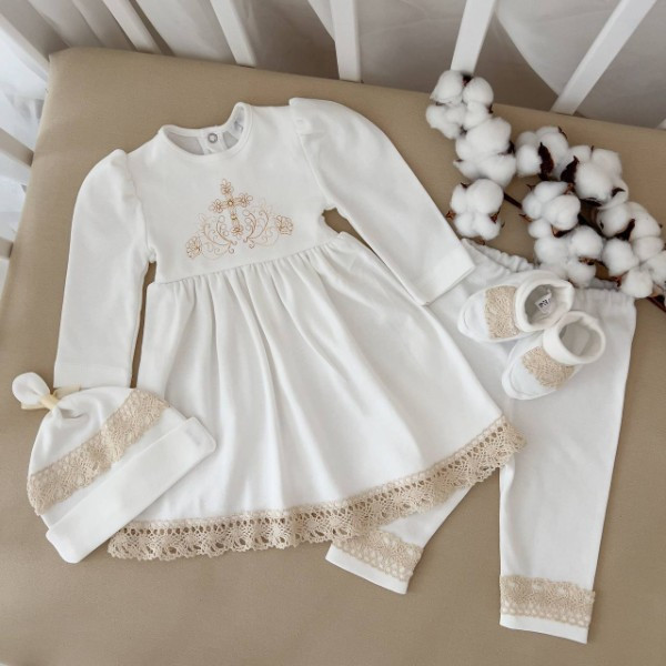 Костюм для хрещення "Мальва" інтерлок зріст 74 см (6 – 9 місяців) Betis Молочний із золотим Кривий Ріг - фото 1