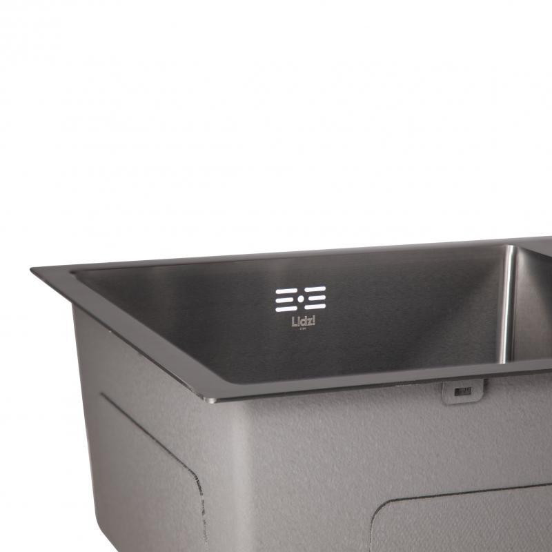 Мойка для кухни с нержавеющей стали на две чаши интегрированная Lidz Handmade H7843 Brushed Black PVD черная Киев - изображение 4