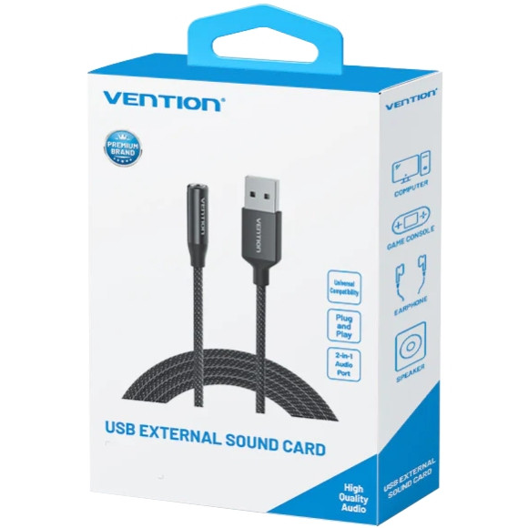 Звукова карта USB AUX jack, TRRS Ear, 0.25 м 96 кГц/24 біт 2-в-1 DSP шумозаглушення Vention Винница - изображение 3
