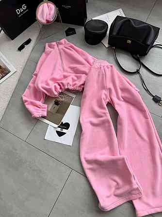 Женский теплый повседневный костюм двойка турецкий двусторонний флис полар Барби Одесса