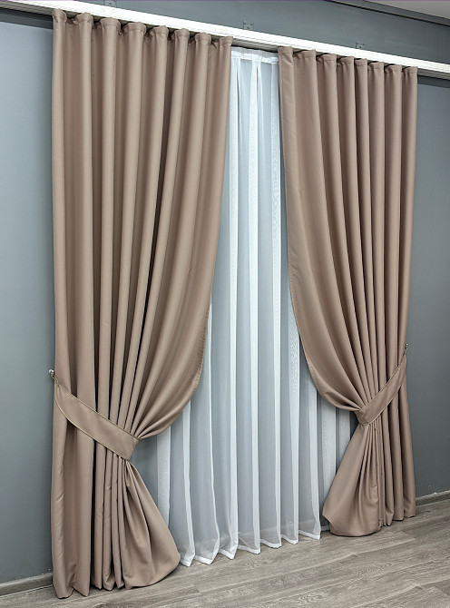 Комплект готовых штор VR-Textil Блэкаут Midnight № 1824ш Светлое какао 100х290 см 2 шт (31-931) Киев - изображение 3