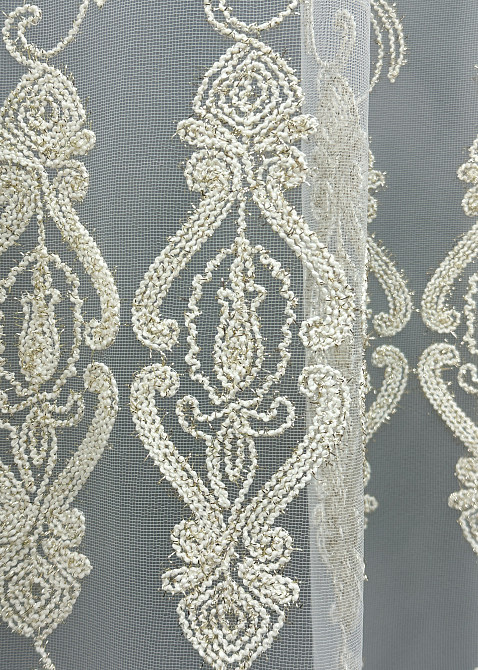 Тюль VR-Textil 1852т Фатин с вышивкой Корд и люрексом Молочный с золотистым 300х270 см (40-206) Киев - изображение 6