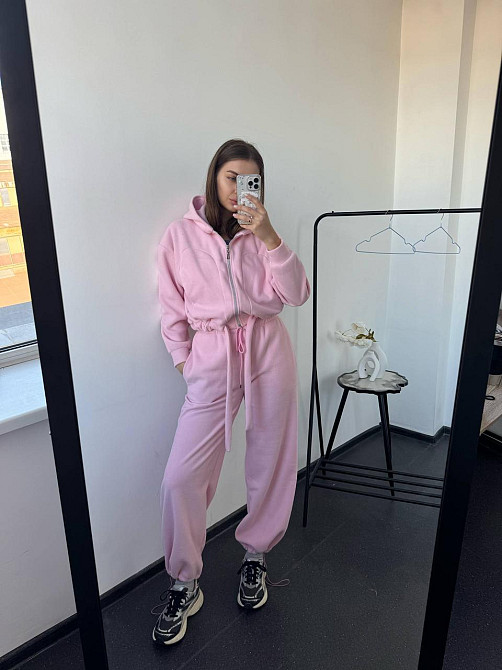 Жіночий теплий прогулянковий костюм-двійка: худі та штани двосторонній поліс фліс Рожевий, 44/48 Одеса - фото 1