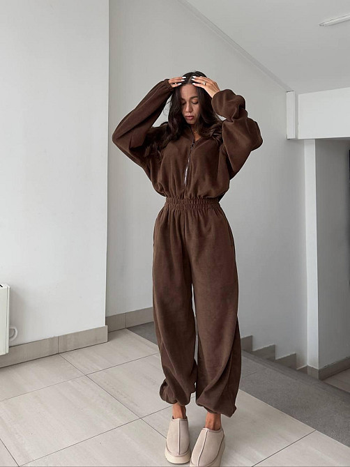 Стильний жіночий витончений комбінезон двосторонній фліс. Шоколадний, 46/48 Одеса - фото 2