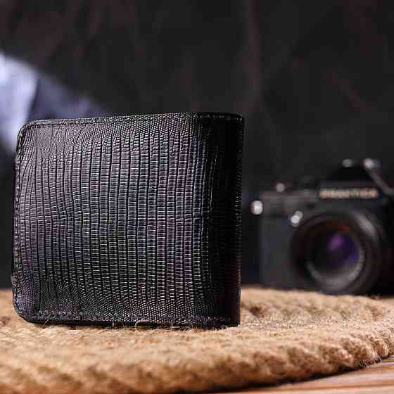 Портмоне для чоловіків у два складення з натуральної фактурної шкіри Чорне (CANPELLINI) Київ