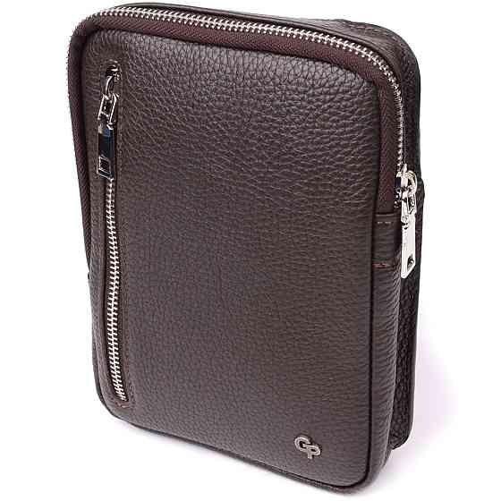 Прямоугольная сумка бананка из зернистой натуральной кожи GRANDE PELLE 22878 Коричневая Киев