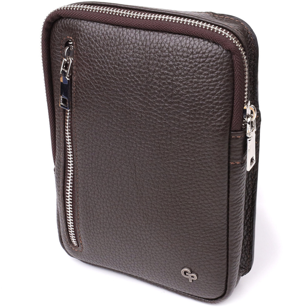 Прямоугольная сумка бананка из зернистой натуральной кожи GRANDE PELLE 22878 Коричневая Киев - изображение 1