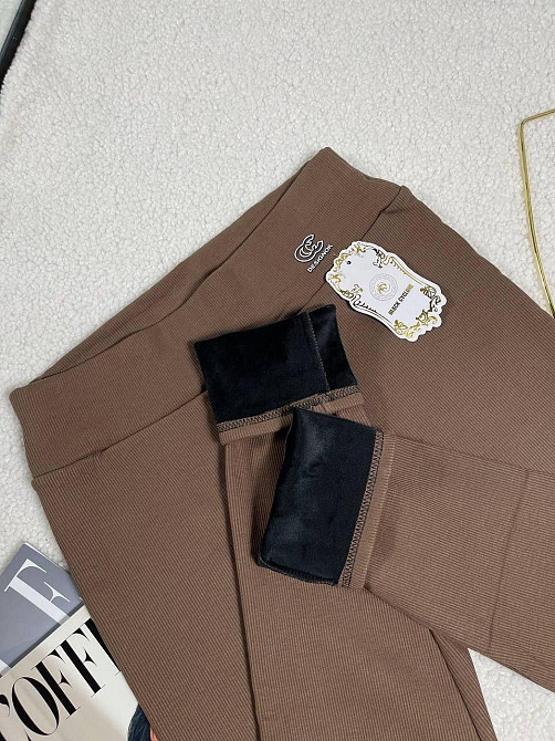 Жіночі стильні теплі лосини на хутрі рубчик Коричневий, 56/58 Одеса - фото 2