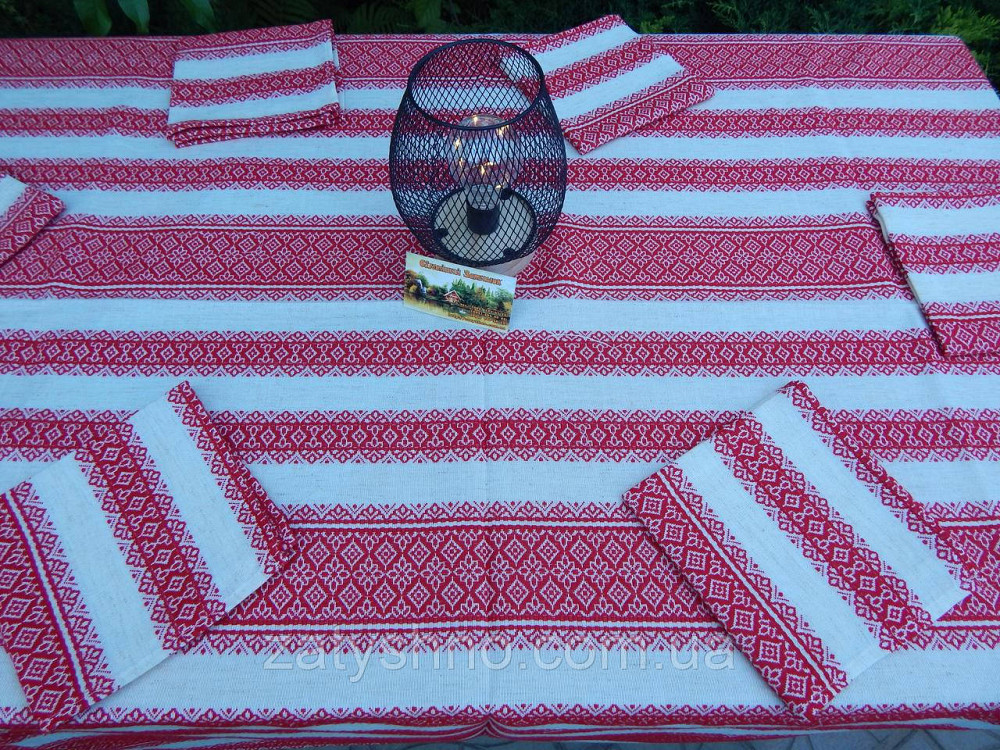 Красная скатерть с салфетками на льне 190*140 Киев - изображение 5
