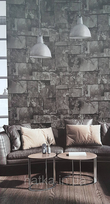 Шпалери вінілові на флізеліні AdaWall Roka 1.06х10 під плитку структурні чорні 23106-5 Київ - фото 1