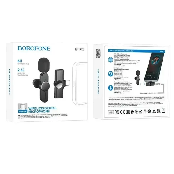 Микрофон беспроводной цифровой Type-C Borofone Trophy Lavalier BFK12 петличный, аккумулятор 80 mAh Киев