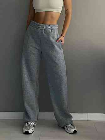 Женские стильные утепленные брюки палаццо трехнить на флисе Серый, 48/52 Одесса