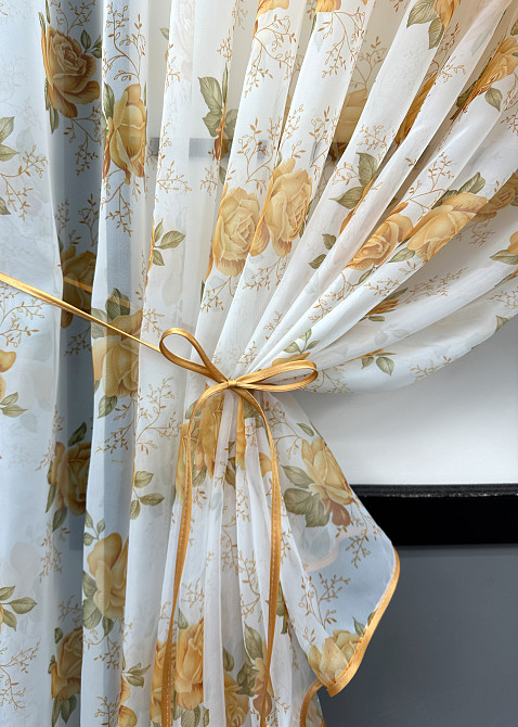 Кухонні шторки VR-Textil № 101к з підв'язками Білий з помаранчевим 320х170 см (52-1209) Київ - фото 4