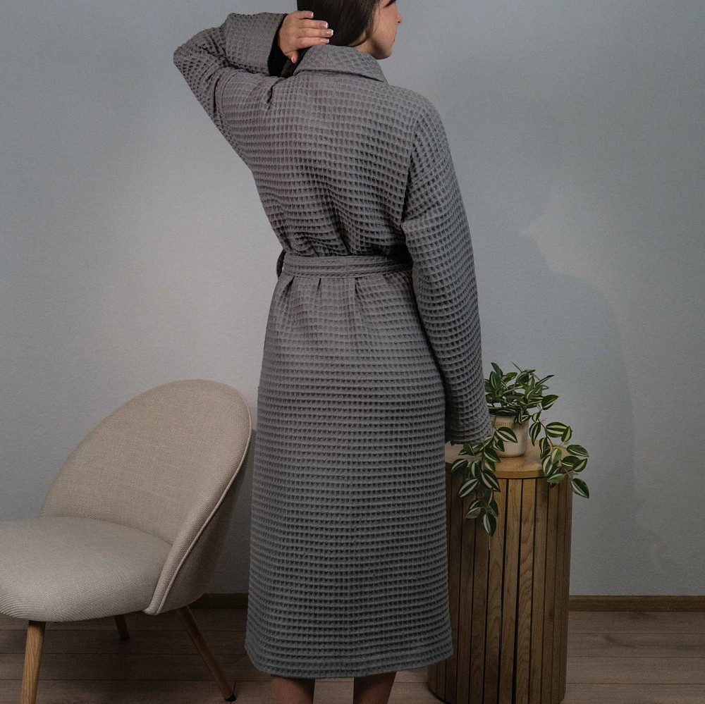 Вафельний халат жіночий з коміром, довгим рукавом YouStar 100% бавовна 380 г/м2 (Сірий) M Суми - фото 12