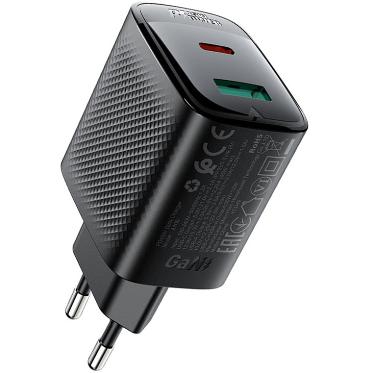 Зарядний пристрій 2xUSB 45W (USB-C+USB-A) Gan A106 Black Acefast Винница - изображение 1