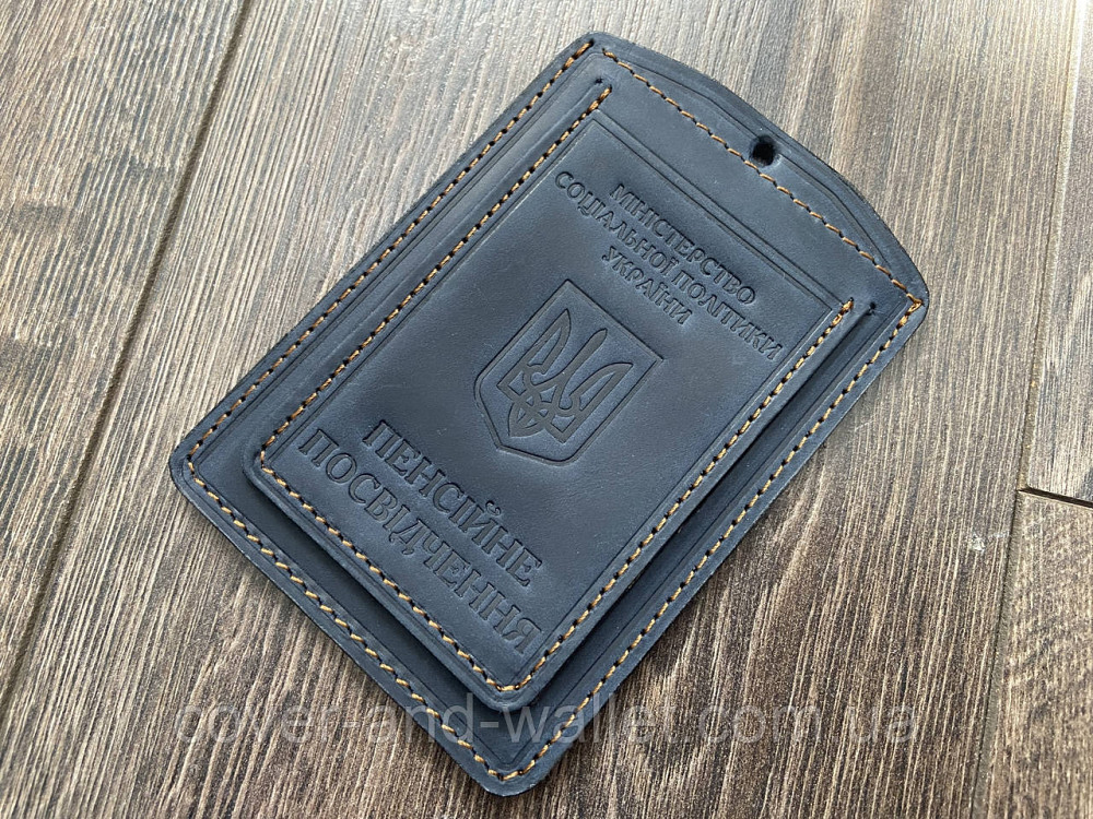 Обкладинка для пенсійного посвідчення із вінтажної шкіри Crazy Horse колір синій Київ - фото 7