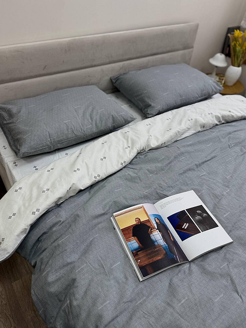 Ecotton Комплект постільної білизни Ecotton полуторний 150х215 см сіра Полоса 21205 Коломыя - изображение 3