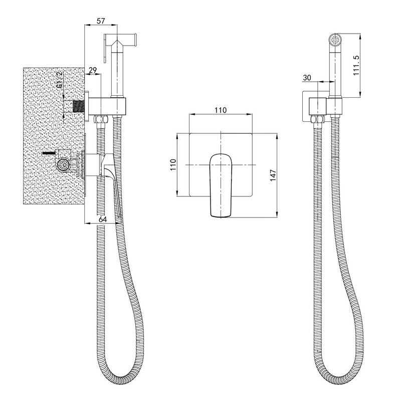 Змішувач для гігієнічного душу Mixxus Premium MONE 002 INNER Graphite вбудований з лійкою   ( MI6784 ) 22178 Харьков - изображение 2